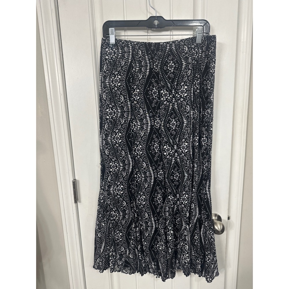 Coldwater Creek Women's Black White Floral Mesh Maxi Skirt Boho Whimsigoth